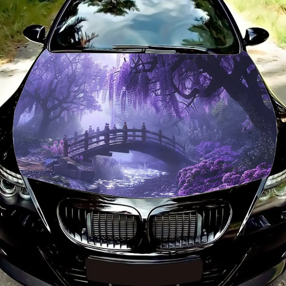 

Wisteria Small Bridge Print Car Hood Decal Sticker, Durable Car Vinyl Wraps for Most Vehicles, Auto Engine Hood Protective Film