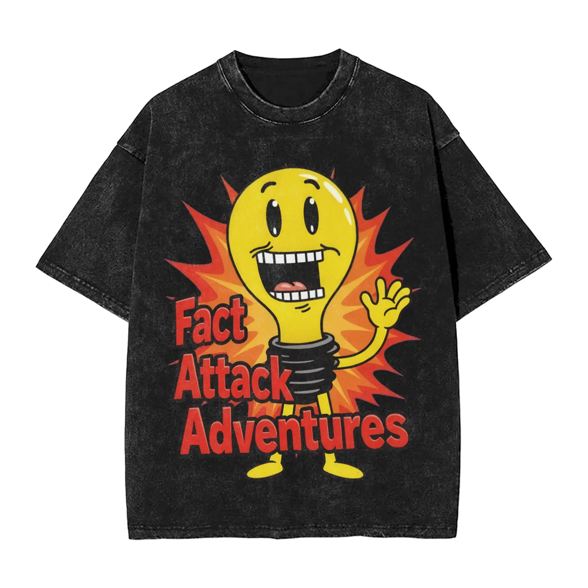 Men T Shirt Light Bulb Fact Attack Adventures  Washed T-Shirts Novelty  Beach Tee Shirt Y2K Fun Print Cotton Tops Hot Sale
