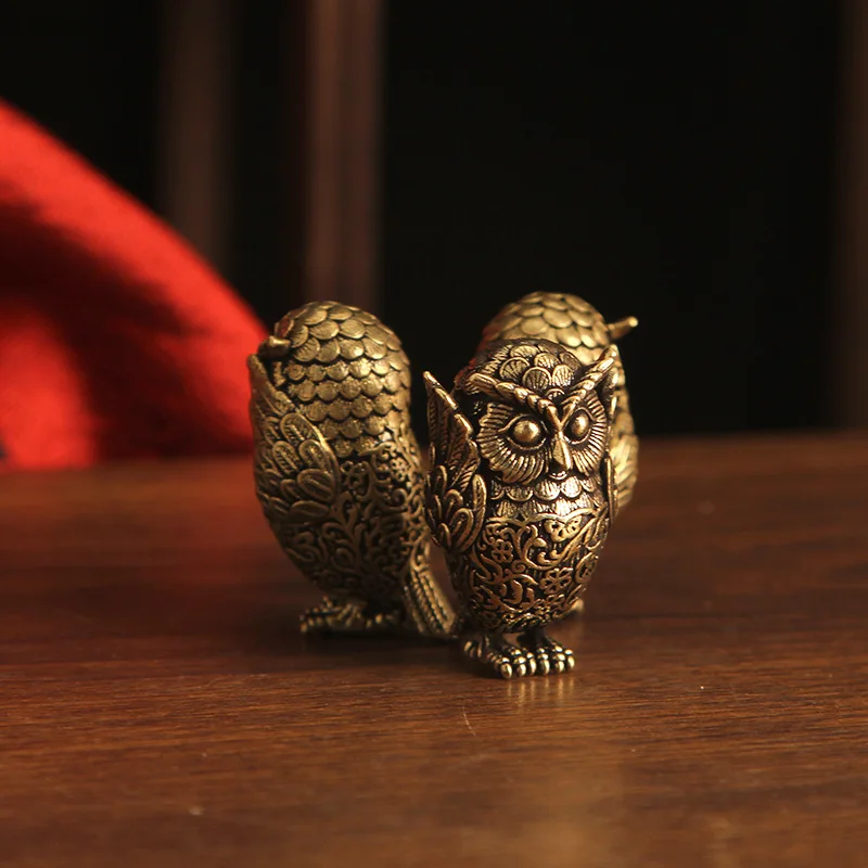 Vintage Brass Wise Owl Figurine Hear No Evil See No Evil Speak No Evil Owl Statue Animal Sculpture Desk Ornament for Home Office
