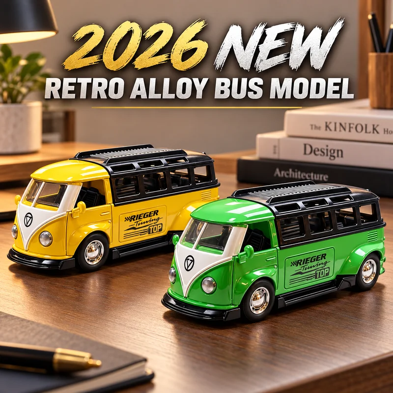 2026 NEW 1:36 Retro Mini Bus Alloy Model with Pull-Back Action, Desktop Collectible, Birthday Christmas Gift