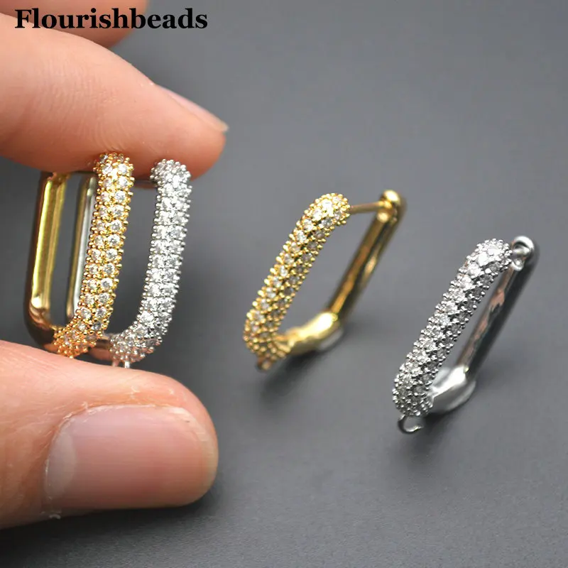 

30 шт., антикоррозийные полугладкие квадратные прямоугольные металлические обручи с цирконием, застежки-крючки для сережек, фурнитура для ювелирных изделий