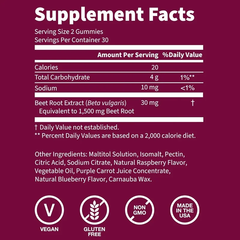 Beetroot Gummies (sugar Free - Blueberry Flavor) 1500mg | Beetroot Gummies That Support Blood Pressure
