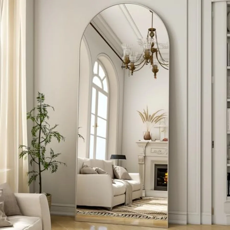 

Арочное напольное зеркало в полный рост 21x64 дюйма, серебристое, для спальни, гостиной, гардеробной, с подставкой