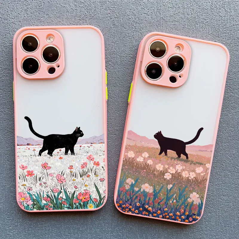 Anime Landschaft Malerei Nette Katze Telefon Fall Für iPhone 17 16 15 14 Pro Max Plus 11 12 13 Mini Pro max Stoßfest Zurück Abdeckungen – Detail 15