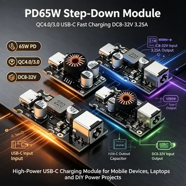 QC4.0/3.0 USB-C PD65W Step-Down Module DC8-32V 3.25A for Huawei/Apple