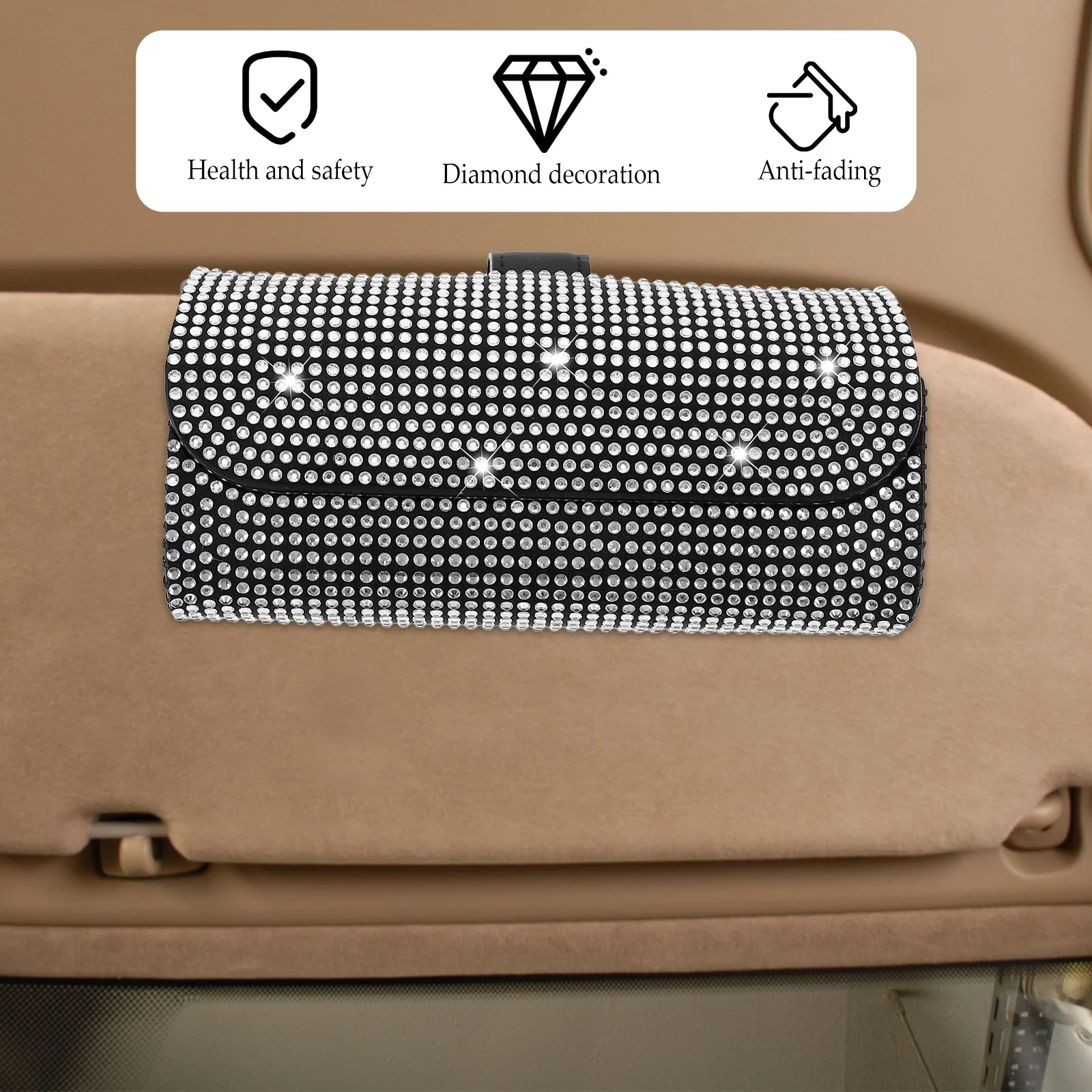

1Pcs Car Visor Eyeglasses Rhinestone Case Creative Design Car Sunglasses Storage Box Vehicle Glasses Clip Vehicle Glasses Box