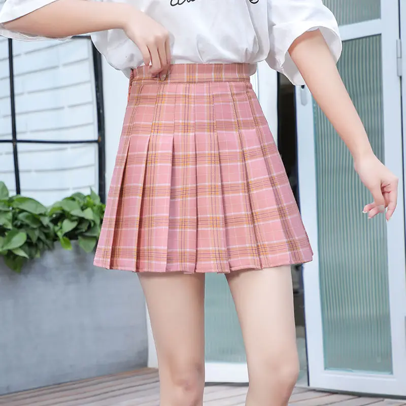 Pleated Skirts Checkered Women Clothing Summer Korean College Style School Girl Uniform High Waist A Line Mini Plaid Skirt Pants