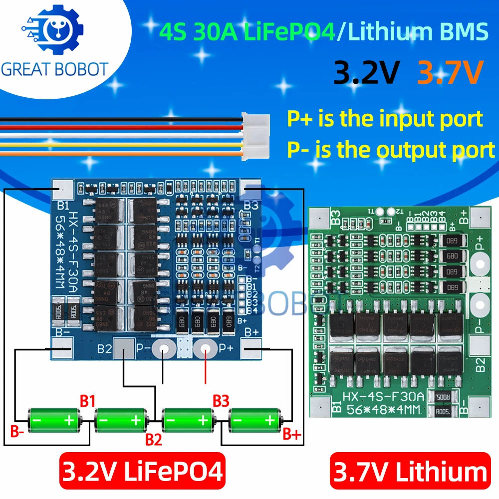 1~10PCS 4S 30A BMS Protection Board: LiFePO4/Lithium (3.2V/3.7V, 12.8V/14.4V) with Balancing – 18650/32650 Packs