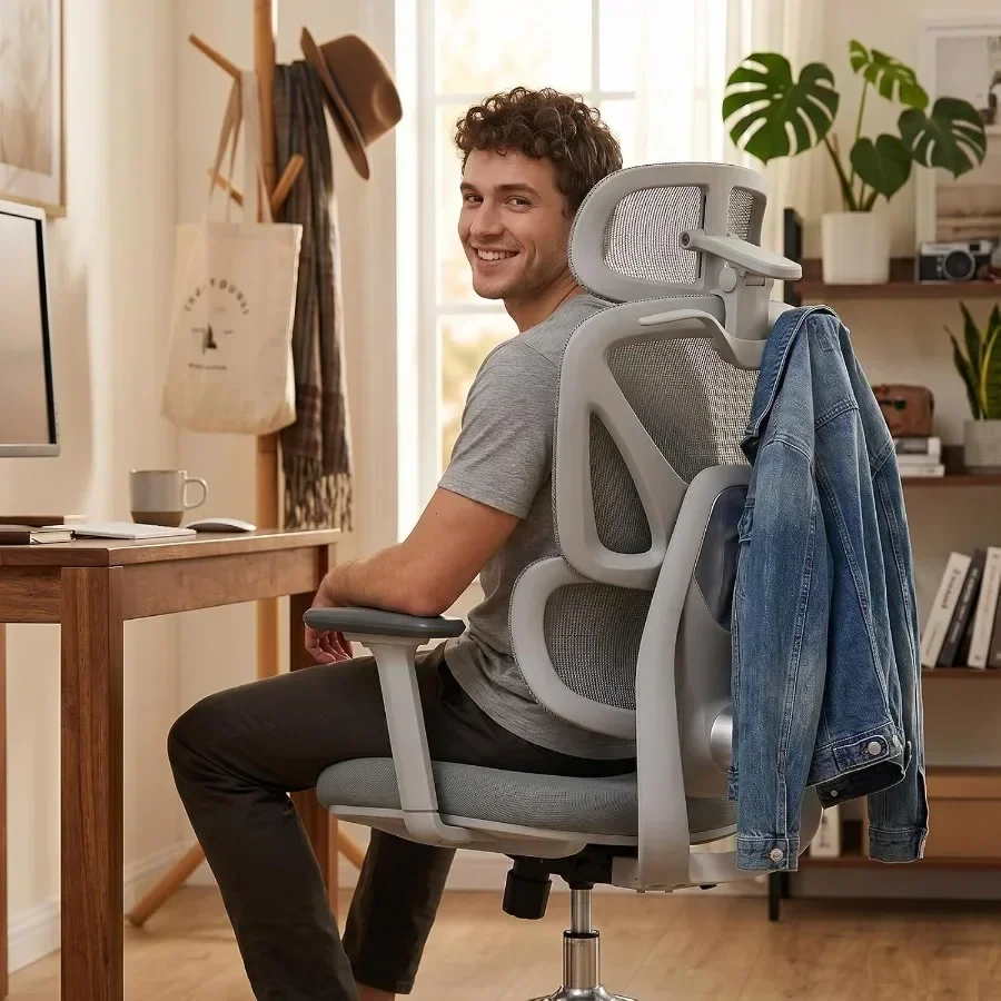 Ergonomic Mesh Office Chair, Desk Chairs with Adjustable Lumbar Support, 4D Flip-up Arms and 3D Headrest, Comfy High Back Breat