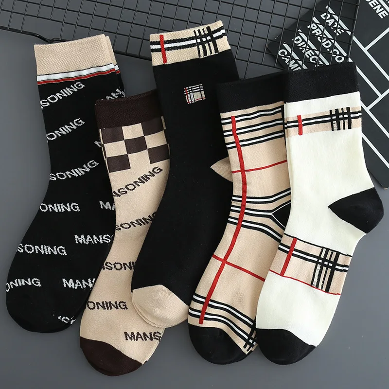 5 Pairs Men's Spring Summer Crew Socks,Trendy Fashion Casual Socks, Premium Versatile Mid Calf Socks for Men, Stylish & Handsome