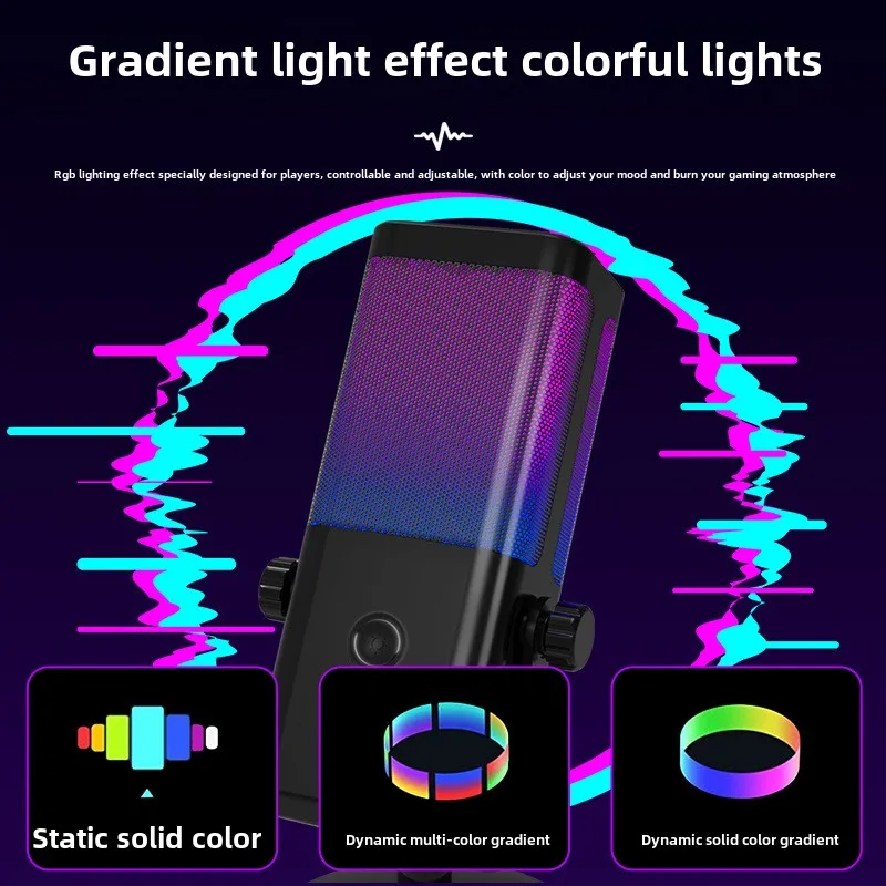 USB Dynamic Condenser Microphone Kit with RGB Clear Sound Quality for PC Mobile Phone Live Broadcast Game Competition Recording