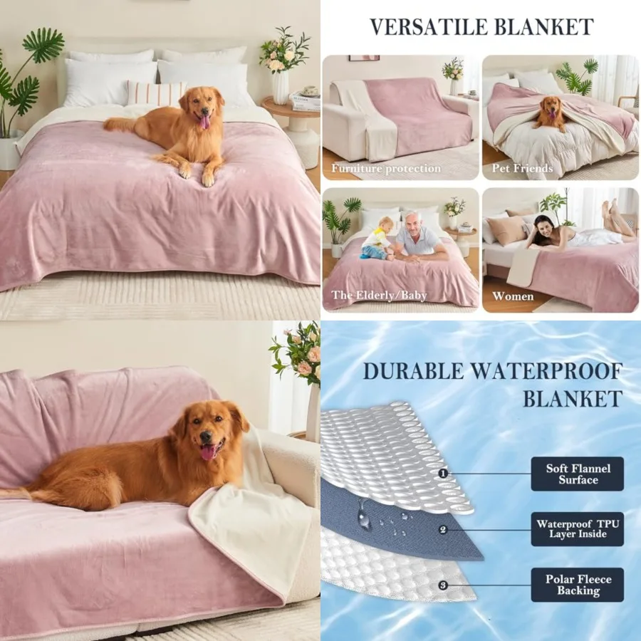 

Waterproof Blanket 80"x90" for Adults, Reversible Waterproof Bed Cover for Dogs Cats Pets, Soft Leakproof Blanket for Bed Couch