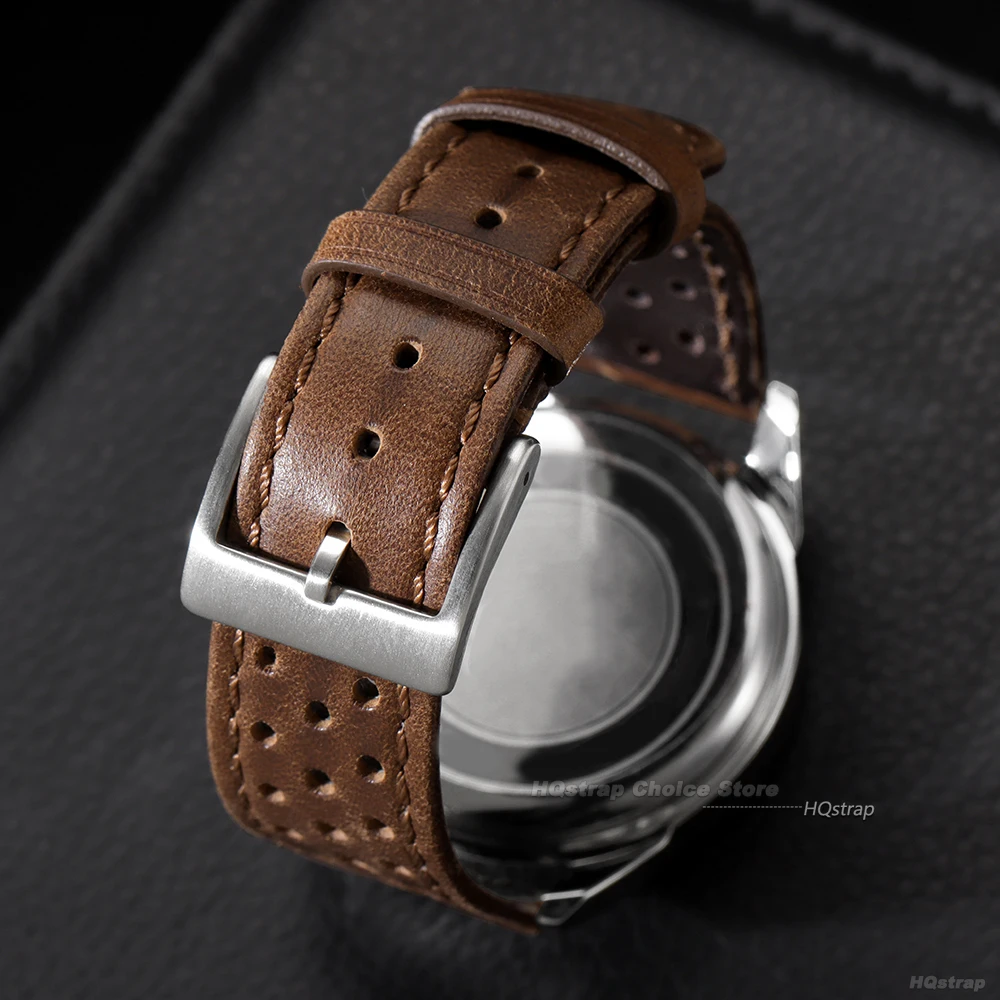 Vintage skórzany pasek do zegarka 18mm 20mm 22mm ręcznie szyty pasek ze skóry wołowej do opaski na nadgarstek Seiko Smartwatch uniwersalny oddychający