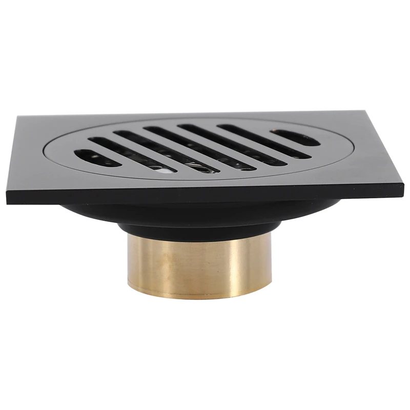 4 Inch Square Shower Drain With Removable Cover Grate, Brass Anti Clogging And Odor Point Floor Drain Assembly With Hair Catcher