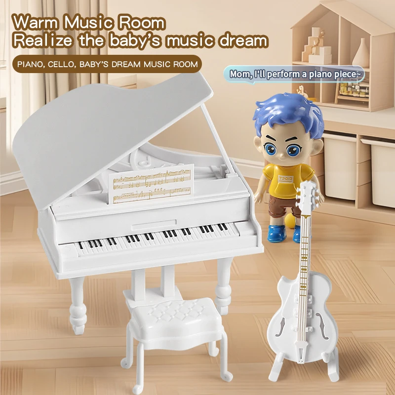 1/12 スケールドールハウス模擬ベビーベッドミニチュアシーン城スイング馬プールピアノモデルペンダントキッチン子供のギフト