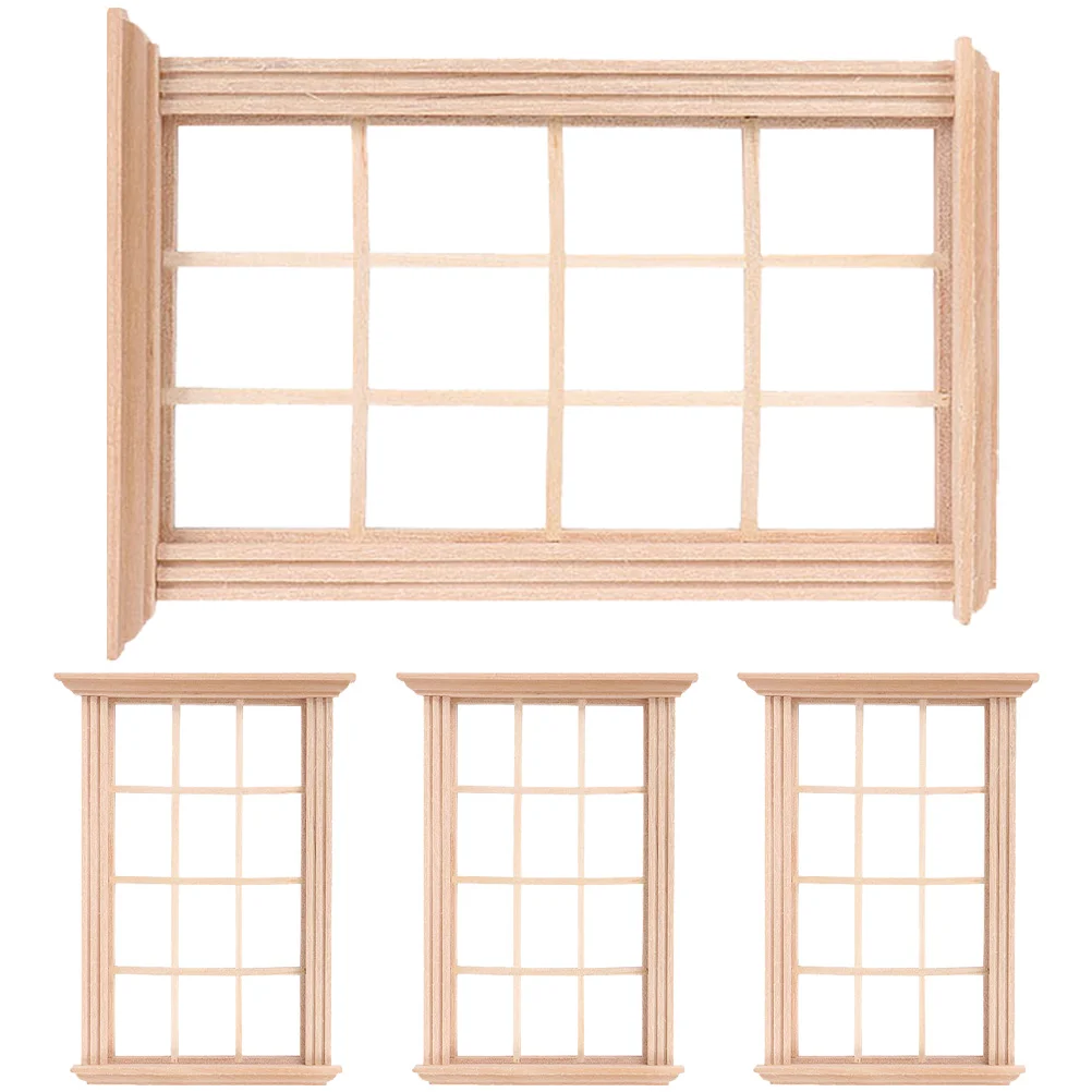 

4 Pcs Window Frame Model Wooden Blank Furniture Mini Baby Accessories Toys Miniature Uncolored