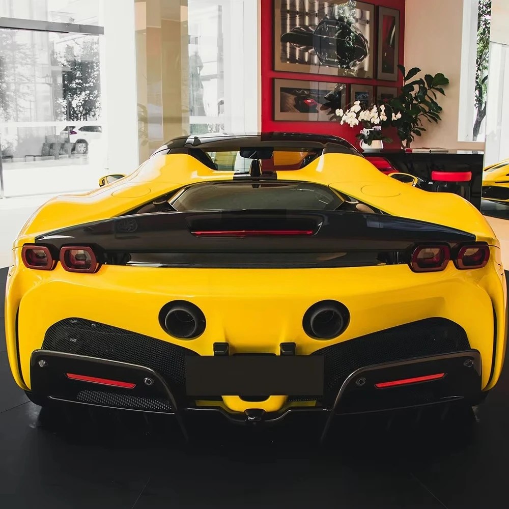 OEM Style Dry Carbon Fiber Single Deck 3K Twill Glossy Black Rear Spoiler Rear Wing for SF 90
