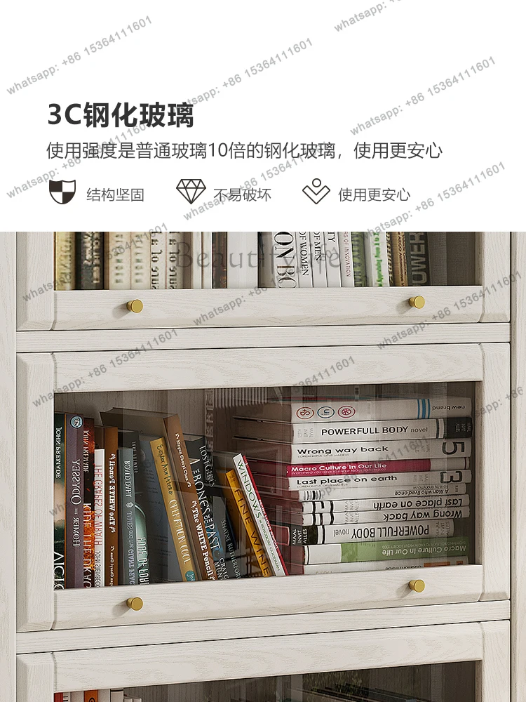Dust-proof bookcase with glass door Floor-to-ceiling household locker Children's storage Solid wood bookshelf Living room