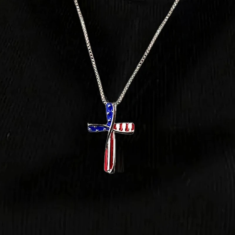 Huitan Trendy Pendant Necklace for Independence Day Noble American Flag Design Neck Accessories Stylish Women/Men Party Jewelry