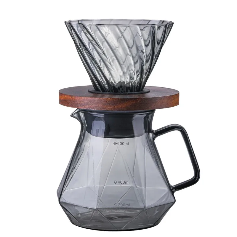 

New Arrival Smoky Grey Glass Diamond Coffee Pot Diamond Shape Glass Kettle Hand-brewed Glass Server Coffee Sharing Pot