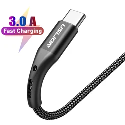 USLION 3A USB A to Type-C Fast Charging Cable For Samsung Xiaomi Oneplus Huawei Mobile Phone USB C Charging Nylon Data Cord Wire