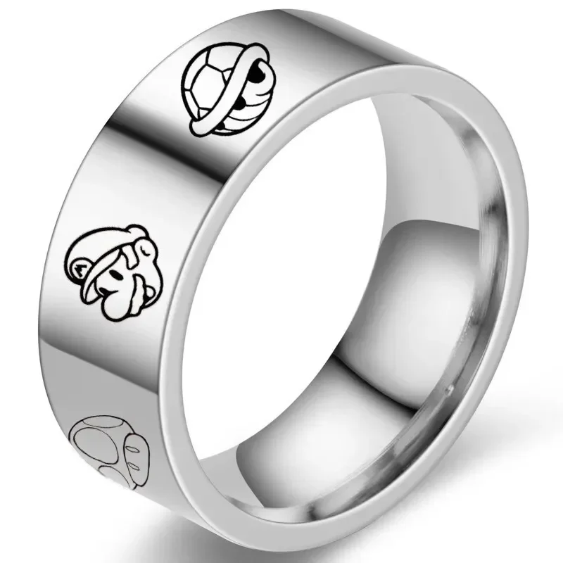 New Super Mario Stainless Steel Ring for Couple Fashion Cartoon All-match Titanium Steel Hot Finger Ring Jewelry Accessories