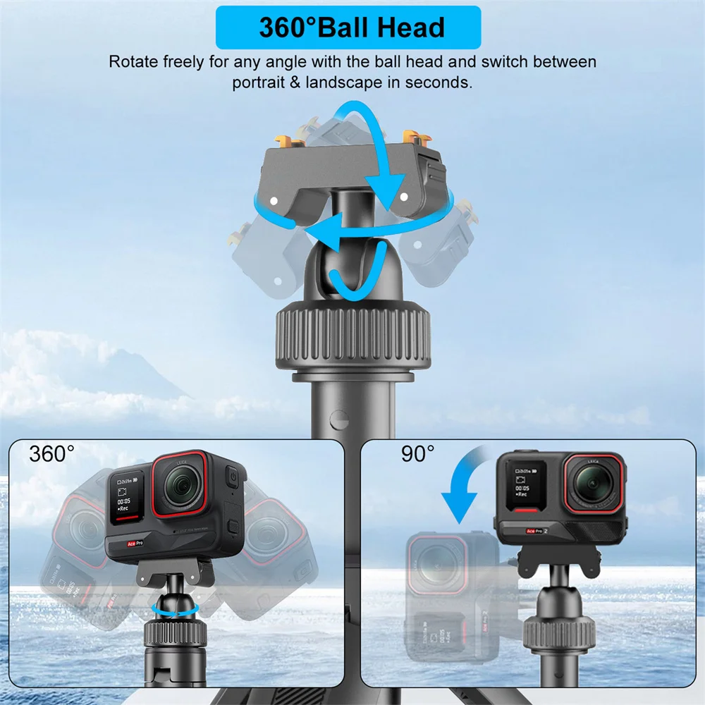 Magnetyczny statyw z szybkozłączką do Insta360 ACE PRO/ACE/X4/X5, teleskopowy kijek do selfie, 5-segmentowy statyw z głowicą kulową 360 do kamer sportowych — zdjęcie produktu 4