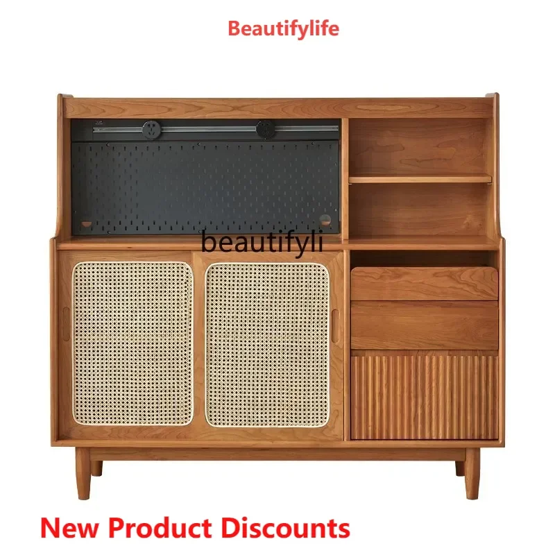 

S Nordic Dining Side Rattan Woven Tea Cabinet Wire-Wrap Board Double Door Small Apartment Multi-Functional Hallway Locker