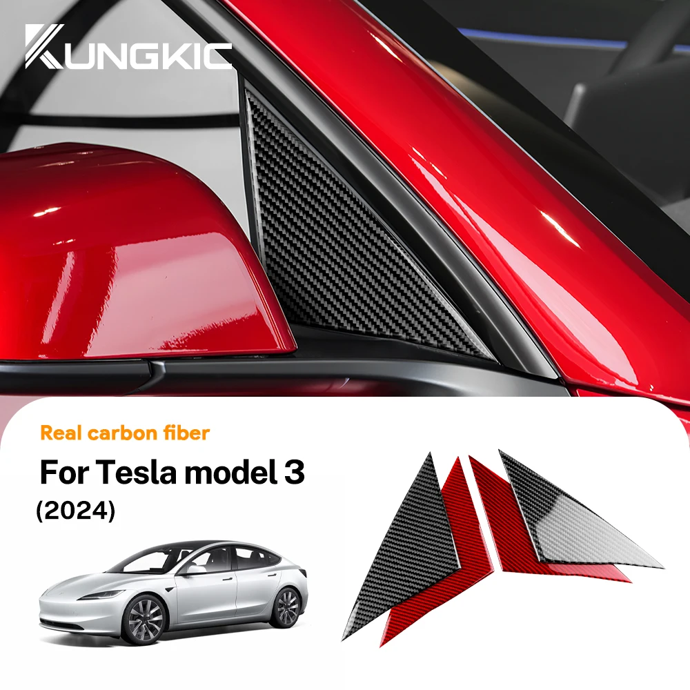 Per Tesla Model 3 Highland 2024 vera fibra di carbonio morbida porta esterna A-pillar Trim Cover Sticker deca accessori per auto