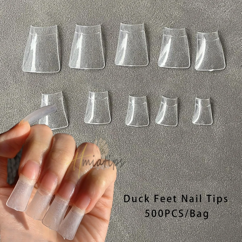 500pcs/bag Duck Feet False Nail Tips Half Cover Nails Artificial Acrylic False Nail Clear Press on Manicure Tool Accessories