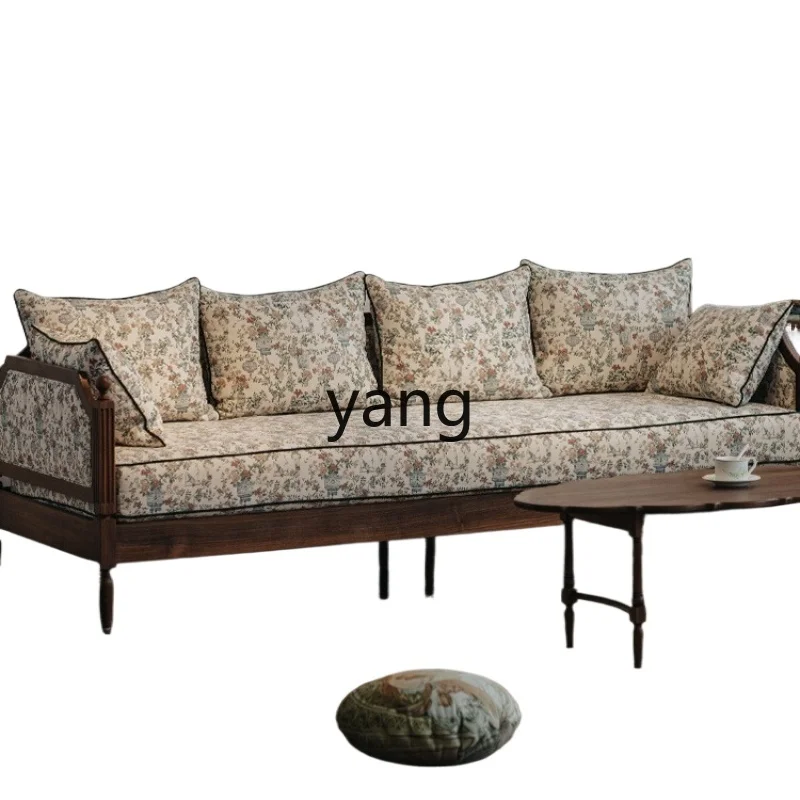 

LMMRetro Three-Seater Fabric Black Walnut Small Apartment Furniture