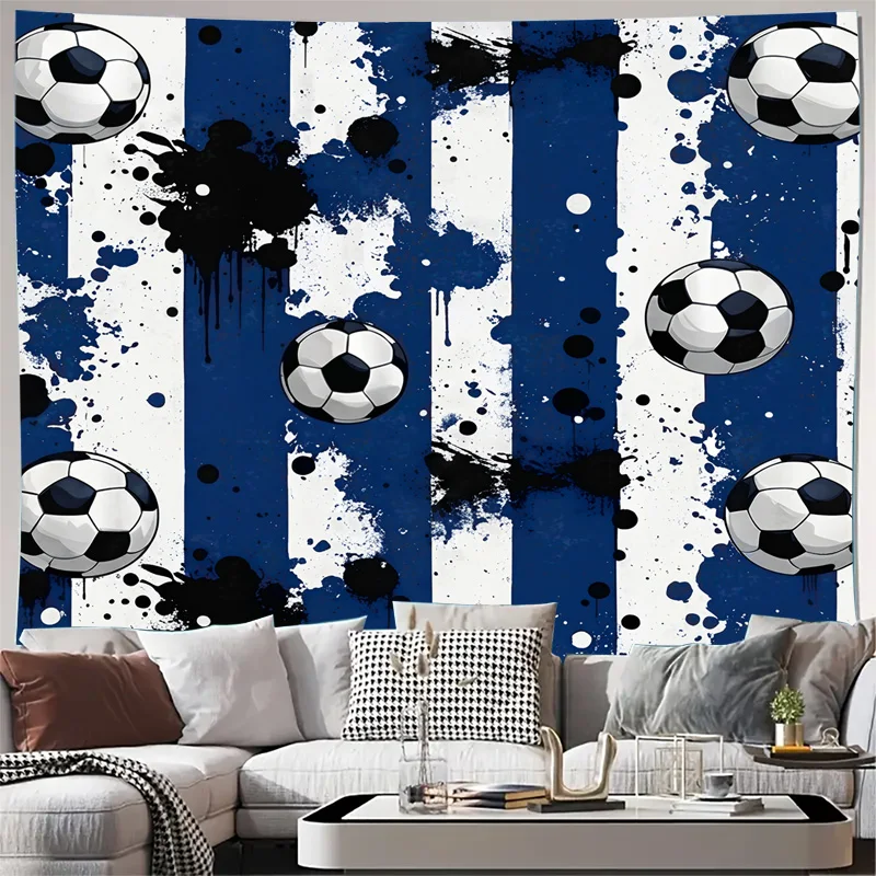 Blue Abstract Sport Stripe Football Curtain Drapes Splatter Paint Pattern Modern Living Room Home Decor Window Treatment
