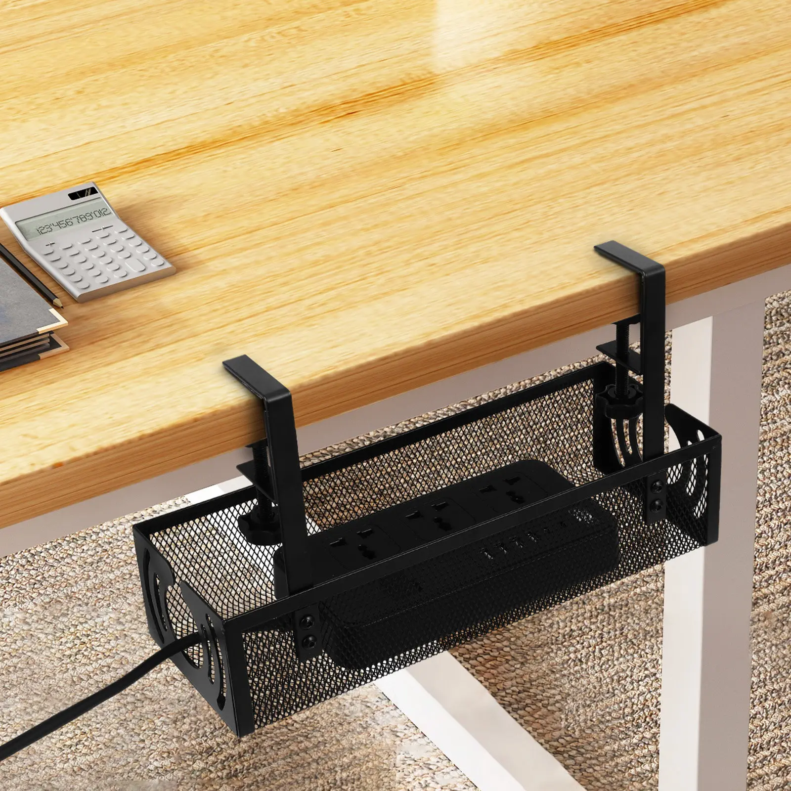 1set-under-desk-cable-management-tray-clamp-on-wire-organizer-non-slip-adjustable-for-desk-thickness-home-office-gaming-setup