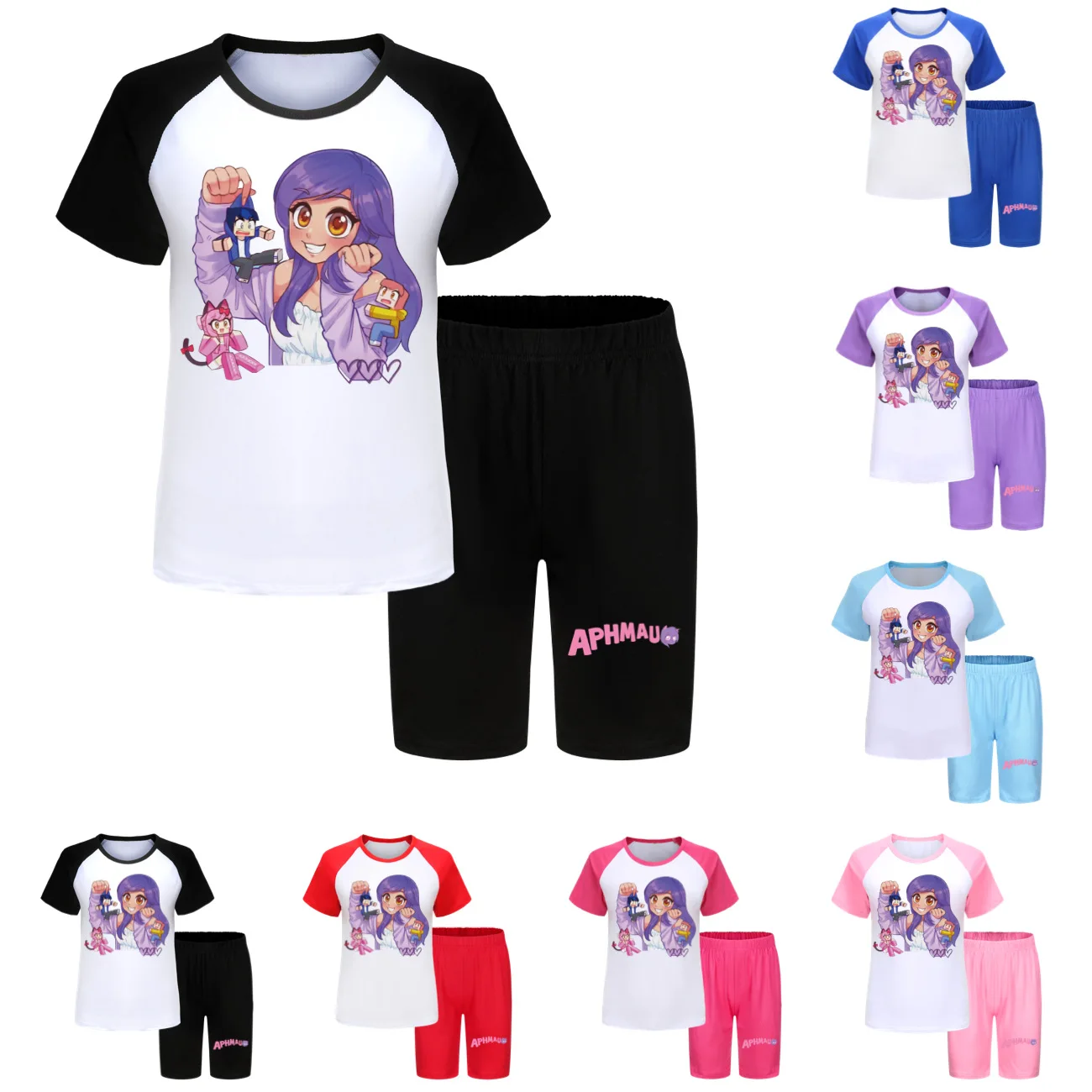 Anime Aphmau Cat Clothes Kids 2026 New Summer Pajama Sets Baby Girls Short Sleeve T Shirt+Shorts 2pcs Set Toddler Boys Nightwear