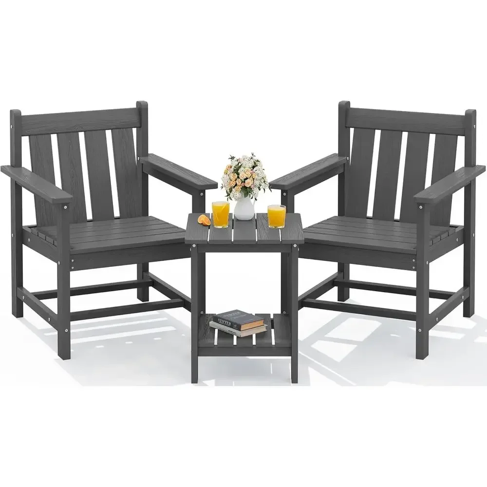 3-Piece Weather-Resistant Outdoor Bistro Set with Side Table, Suitable for Patio, Balcony, Garden, and Backyard - Gray