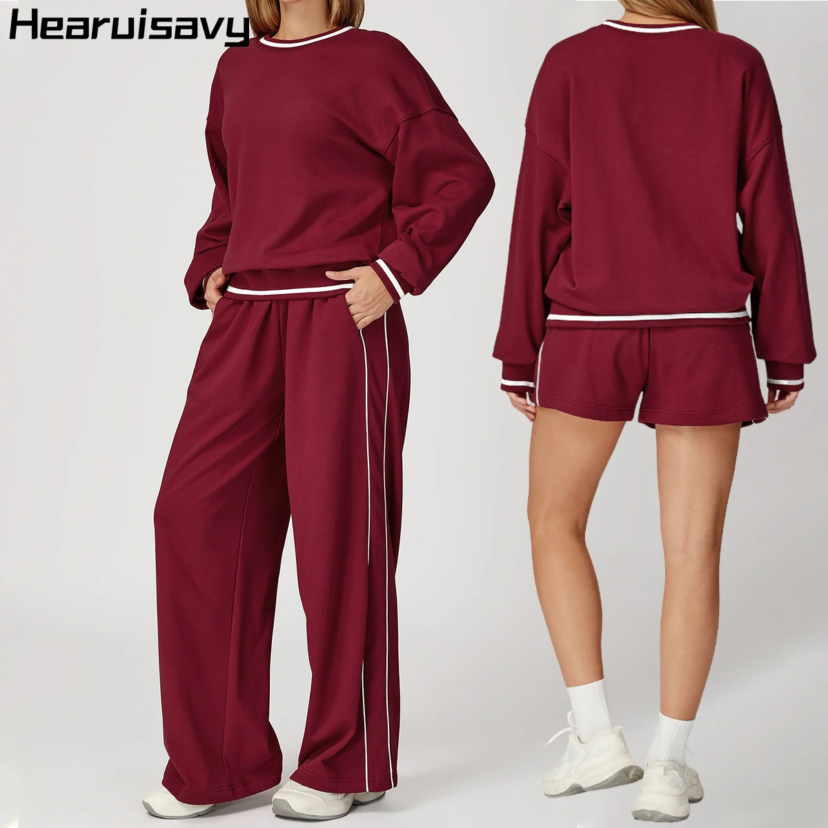 

Hearuisavy 2Pcs Women's Tracksuit Autumn Long Sleeve Sweatshirt Gym Pilates Jogging Sports Pants High Waist Running Yoga Pants
