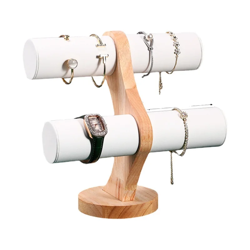 ABQR présentoir de bijoux en bois massif à 2 couches, organisateur de montre, support de rangement, emballage de bijoux, support d'accessoires d'affichage, 2