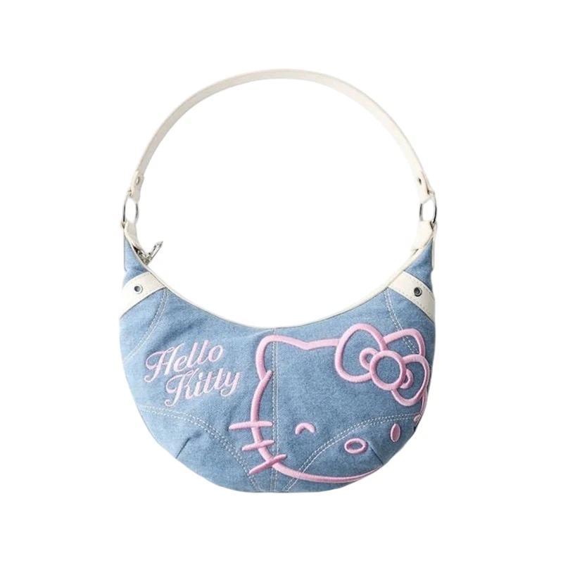 Sanrioed Hello Kitty Spring And Summer Large-capacity Denim Armpit Bag Hellokitty Cute Retro Shoulder Messenger Bag Women Gift