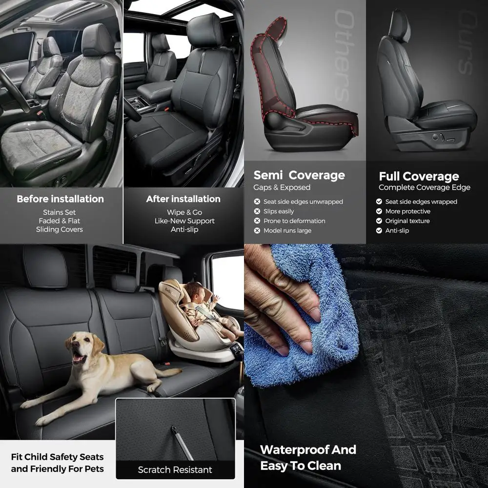 

® Full Set Leather Seat Covers for Ford F150 2015-2025, Waterproof Pickup Seat Covers Custom Fit for Ford F-150 Accessories, for