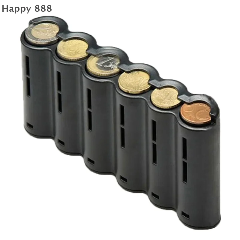 حامل عملات أوروبية محمول مكون من 6 فتحات مع زنبرك - تخزين عملات معدنية مدمجة للمنزل أو المكتب أو أثناء التنقل