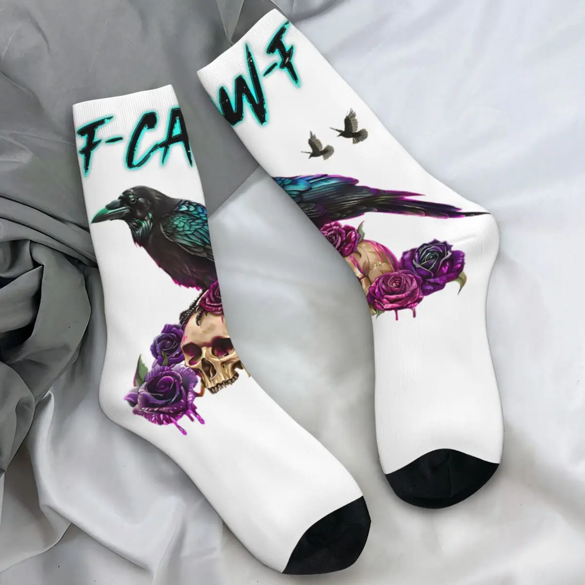 

F-Caw-F Funny Raven Black Crow Spooky Season Halloween Socks Autumn Stockings Men Breathable Socks Climbing Anti Skid Socks