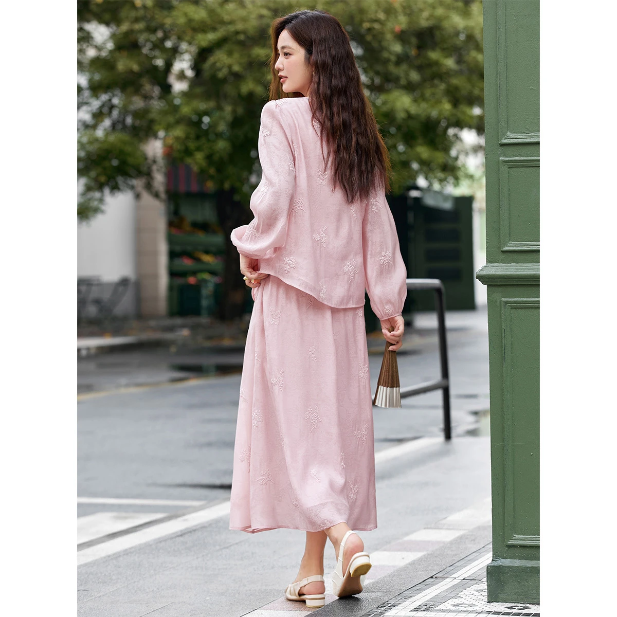 Vimly Skirt Set Women's Autumn 2025 Embroidery Textured Floral Print Blouse & Long Skirt Vacation Elegant 2 Piece Outfit A2972