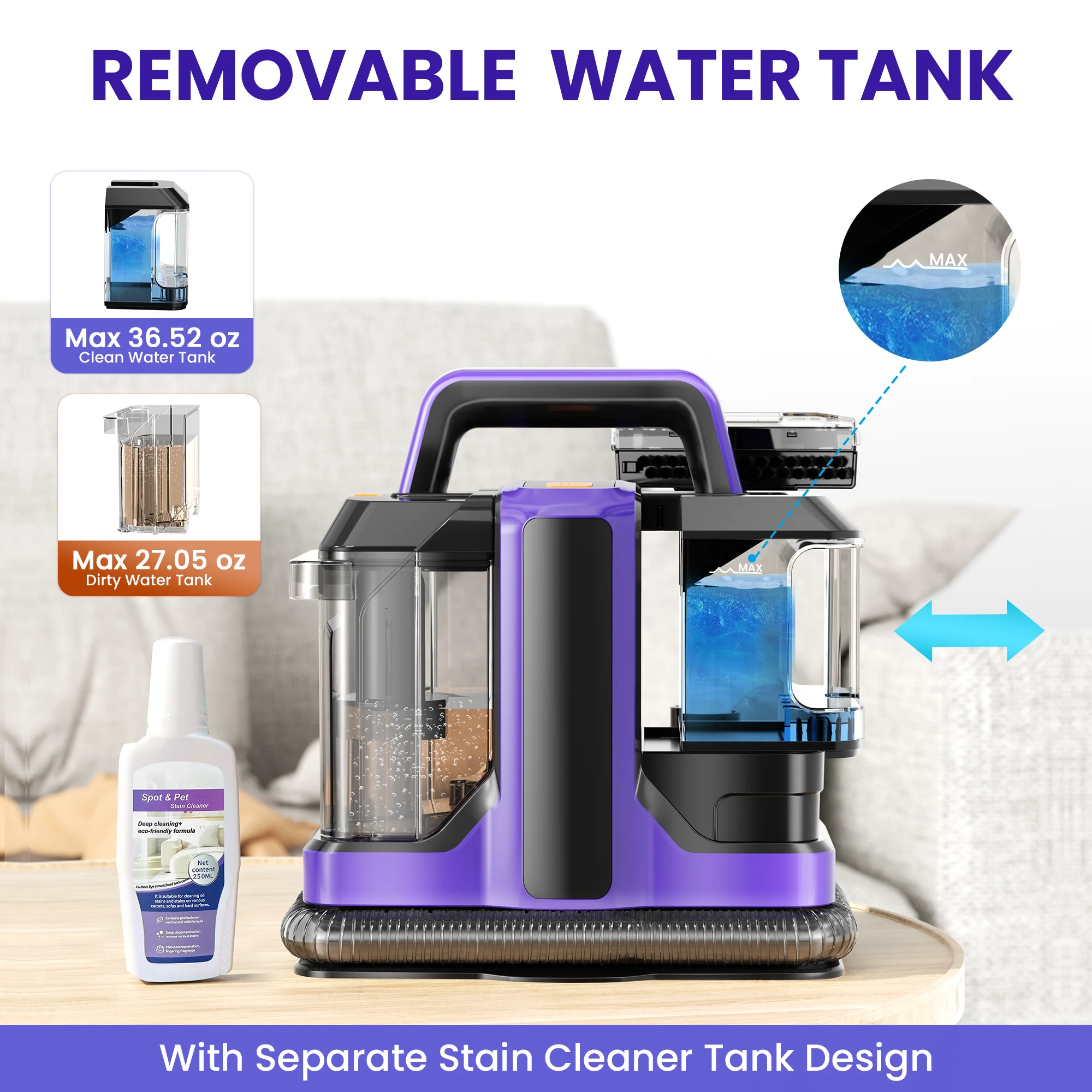 TASVAC C7 منظف السجاد المحمول 15Kpa 450W محرك المفروشات مكنسة كهربائية بقعة وصمة عار منظف عميق لدرج الحيوانات الأليفة مقعد السيارة