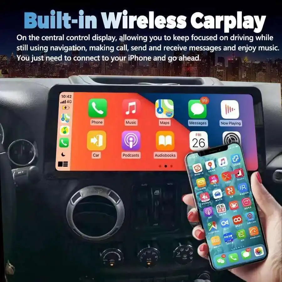 12.3 بوصة راديو السيارة اللاسلكي carplay أندرويد 14 لسيارة جيب رانجلر 3 JK 2010-2018 مشغل فيديو الوسائط المتعددة التلقائي WIFI DSP وحدة الرأس