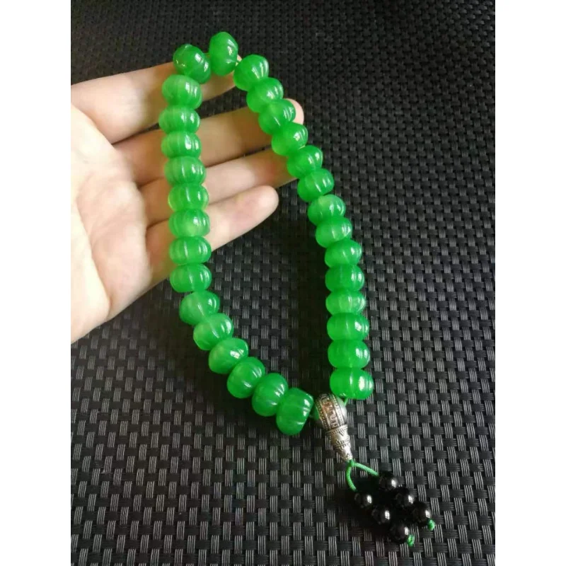 

Full Green Jade Dry Green Pumpkin Beads Handheld Rosary Bracelet Ice-like Full Green Buddha Beads Handheld Wholesale