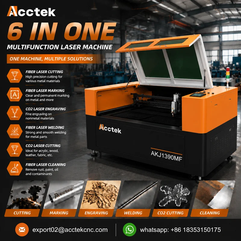 All in One 6 Function Laser Machine Fiber Laser Cutter Marker Welding Cleaner CO2 Engraver 1300*900mm for Metal Wood Acrylic