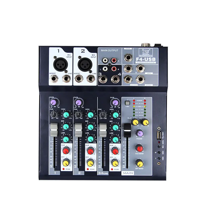 Small Home KTV 4 Channel Mixer With Effects Live Streaming USB Interface 48V Power Supply