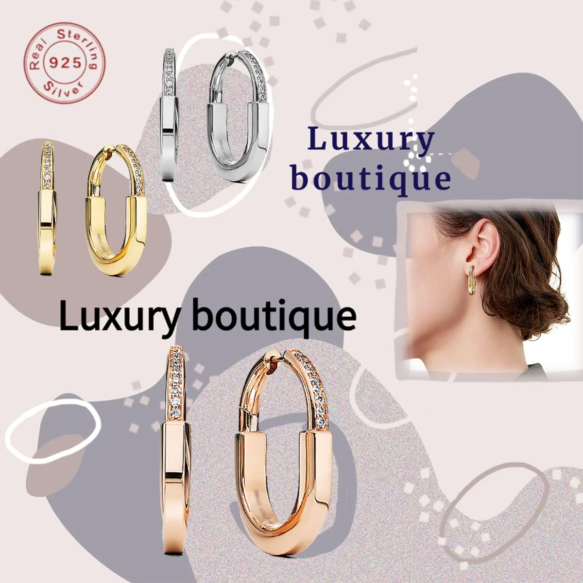 

Solid silver S925 ring without diamonds, unique design for women's luxury and noble OL style, couple's festival gift