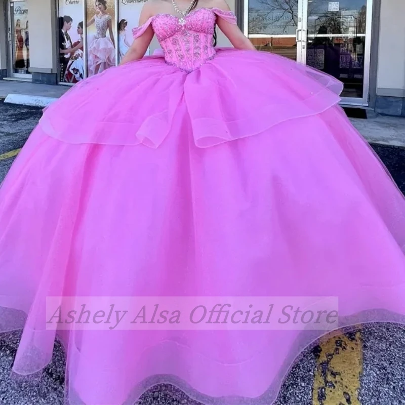 Customized Quinceanera Dresses for 15 16 Year 2025 Off the Shoulder Beads Crystal Bow Long 14th Party Dress Prom Pageant Wear