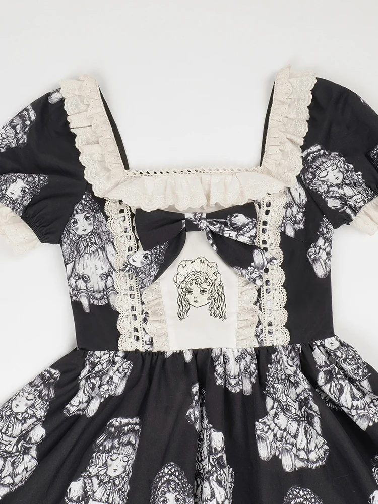 2025 신상 자수 로리타 스윗 로리타 소녀 티 파티 반팔 의류 애프터눈 티 파티 드레스